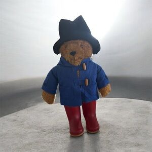 Vintage hand made Classic “Paddington bear “ with Blue Coat and Red Boots